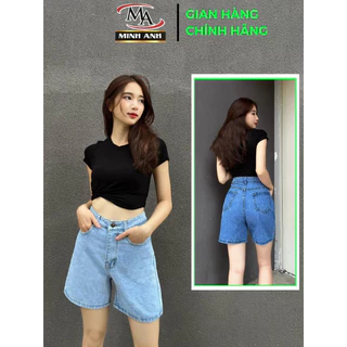 Quần Short Jean Nữ Trơn Basic,Quần Ngố Ống Rộng Trơn Đơn Giản