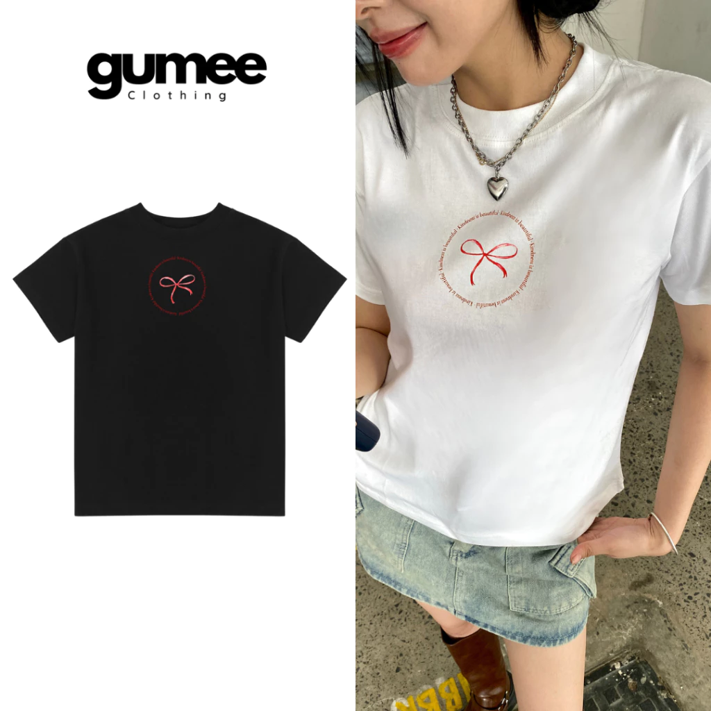 Áo thun nữ baby tee in hình nơ Gumee, áo babytee  ôm body basic đẹp cotton - NƠ - BBT