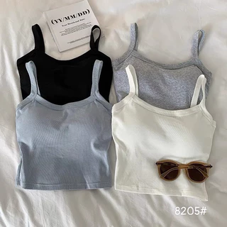 Áo hai dây nữ màu trơn có mút ngực form croptop dáng ôm basic hàng quảng châu loại 1 (Ảnh thật)