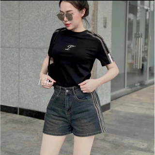 Quần jeans sooc nữ sọc viền lưng cao màu sắc mới lạ siêu hách dáng