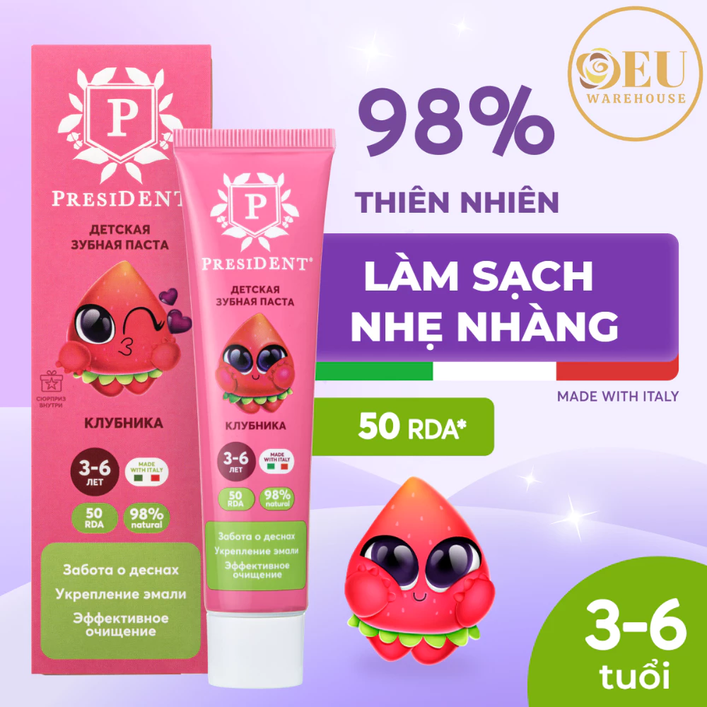 [Tem Phụ - Full VAT]  Kem đánh răng trẻ từ 0 - 12 tuổi PresiDENT- An toàn cho bé khi nuốt, Chống sâu răng, nhiều mùi vị