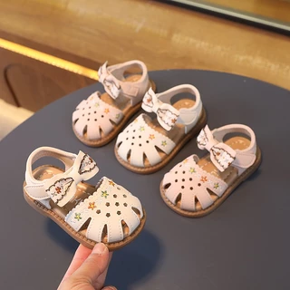 Sandal Rọ Nơ thêu hoa cho bé gái êm chân, đế chống trơn chống trượt cho bé Sz 16-20  Lê Anh Anh