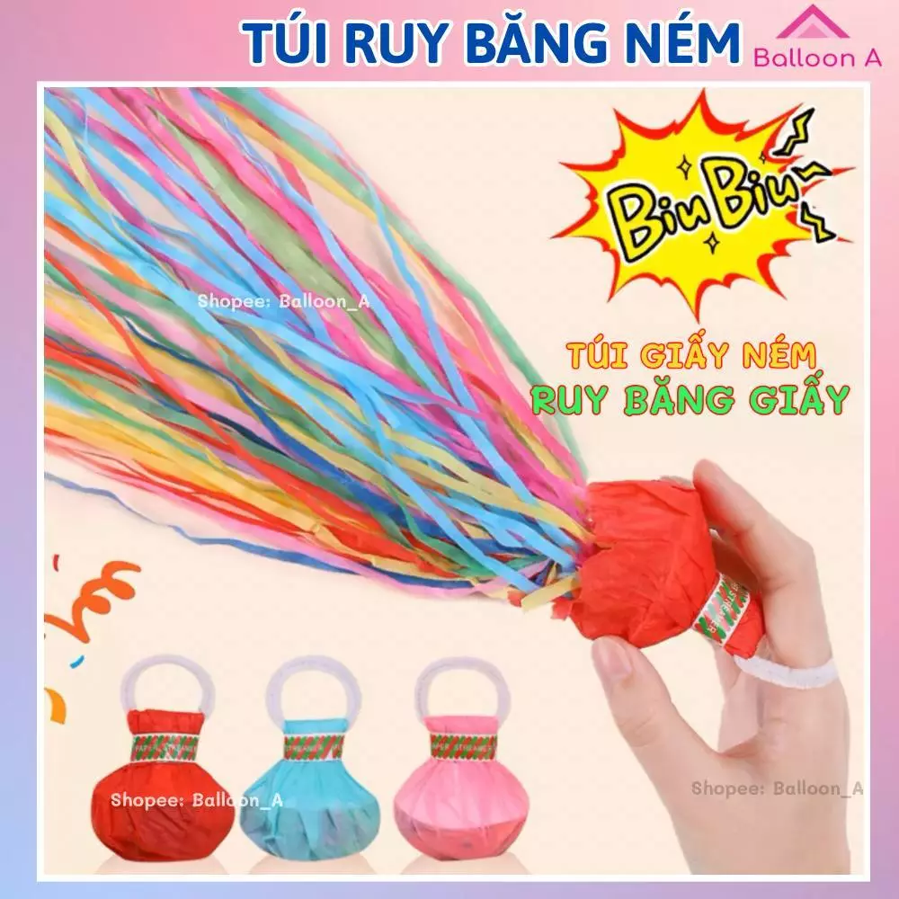Combo 5 Ném Đồ Chơi Ném Ruy Băng Giấy, Túi Giấy Ném Vui Chơi Ngày Tết