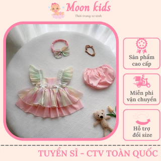 Váy Bé Gái Sơ Sinh MOONKIDS, Váy Cho Bé Gái Thiết Kế Cao Cấp Kèm Phụ Kiện, Đầm Lolita Hè Cho Bé, Đầm Đầy Tháng