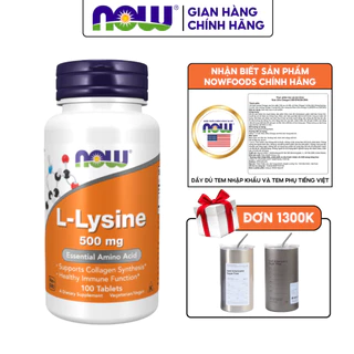 L-Lysine Now 500mg giảm mụn nội tiết, hỗ trợ miễn dịch, tăng sinh collagen