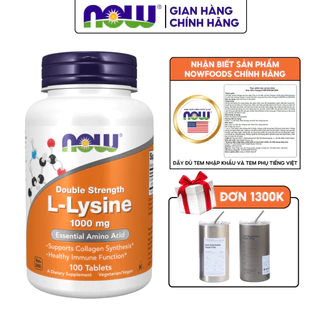 Combo 2 lọ Now L-Lysine 1000mg hỗ trợ miễn dịch, tăng sinh Collagen của Mỹ 100 viên