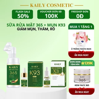 Combo Tinh Chất Mụn K93 + Sữa Rửa Mặt 365 + Tinh Chất Thâm X3 - KAILY COSMETIC (Tặng 2 Ủ Trắng Ngừa Mụn)