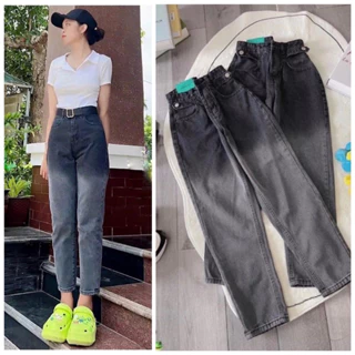 [Bigsize 55-88kg] Quần Baggy Jean Xám Loang Trơn  Sắn lai Không Co Giãn