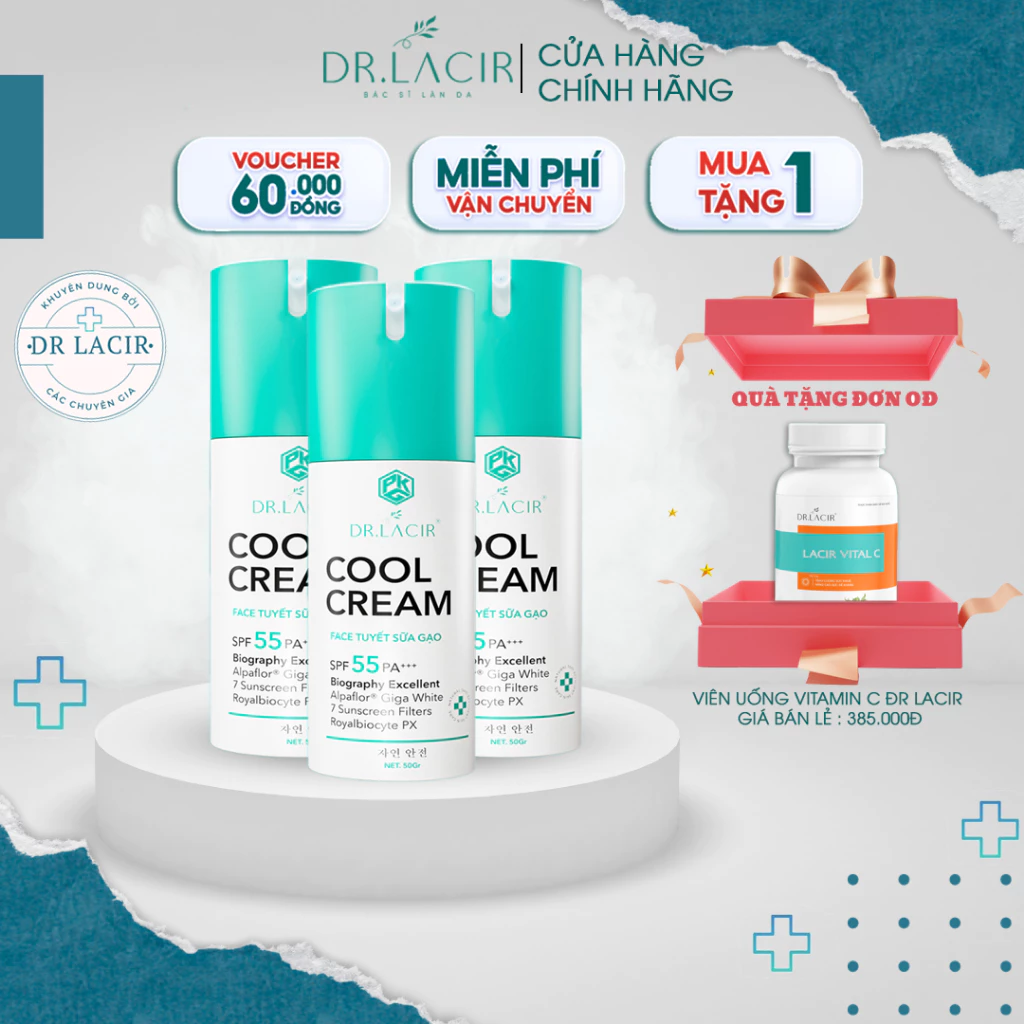 COMBO Kem Chống Nắng, Kem Dưỡng Da Ngày và Đêm Dr. Lacir Cool Cream SPF55++_Hộp 50g