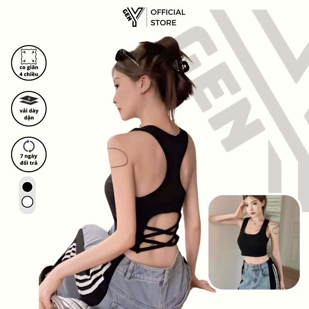 Áo ba lỗ nữ GenY đan dây sau lưng dáng áo croptop 2 dây cổ U ôm body tôn dáng chất vải dày dặn 3L5