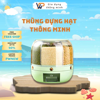 Thùng Đựng Hạt Ngũ Cốc, Thùng Đựng Gạo Thông Minh Lấy Gạo Lấy Hạt Tự Động, Xoay Thông Minh, Tiện Lợi