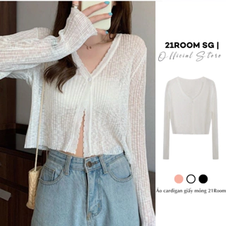 A136 Áo Khoác Nữ, Áo Khoác Len Cardigan Mỏng Tay Dài Thoáng Khí Chống Nắng Croptop 21ROOM Phong Cách Hàn Quốc