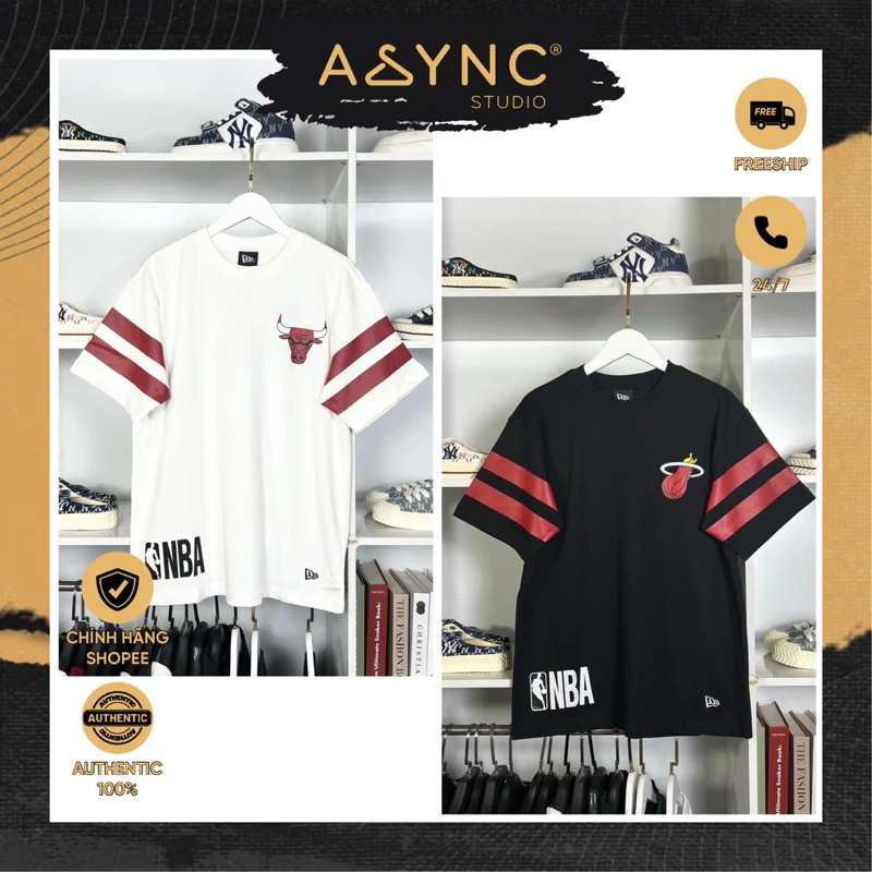 (Auth) Áo Thun New Era x MLB Chicago Bull Màu Đen và Trắng viền Đỏ CODE: 60435438 - 60435444 - Async Studio