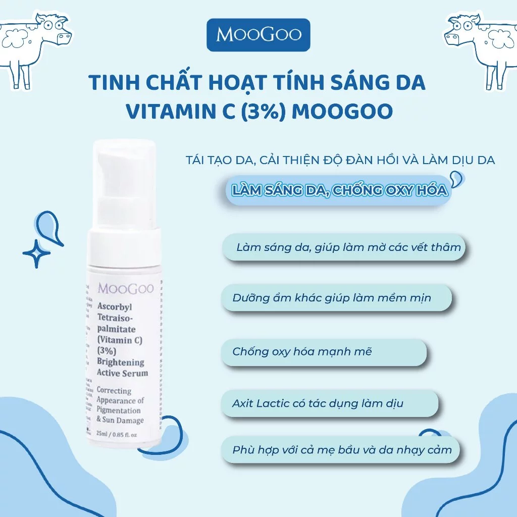 Tinh chất Vitamin C Moogoo sáng da 3% hoạt tính chống lão hóa, thâm nám, loại bỏ tế bào da chết 25ml