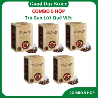 COMBO 5 hộp Trà gạo lứt Quê Việt giúp mát gan,ngủ ngon,tốt cho người lớn tuổi,Phụ nữ trước và sau sinh dùng được