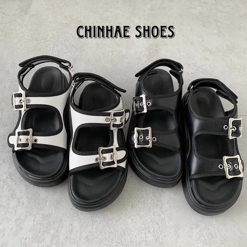 Dép quai hậu sandal quai ngang viền đen tăng chiều cao đế bằng dành cho nữ đi học đi làm phong cách Ulzzang SD012