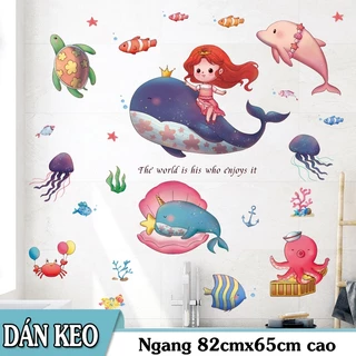 Decal trang trí tường - Nàng tiên cá cưỡi cá voi