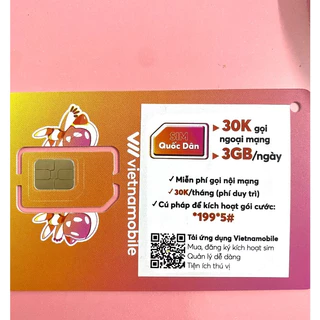 [ Miễn phí tháng đầu  ] Sim QUỐC DÂN 4G Vietnamobile Data 3GB/Ngày (90GB/Tháng) + Free Nội Mạng + TK 30K