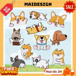 Miếng vá dán quần áo rách, hình dán áo bị rách Hình Chó Đáng Yêu Corgi Shiba Maidesign