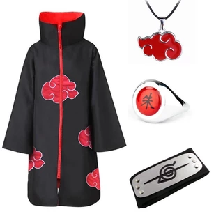 Áo khoác Akatsuki - Cosplay Uchiha Itachi trong Naruto kèm băng đeo trán nhẫn và vòng cổ hóa trang cho trẻ em, người lớn