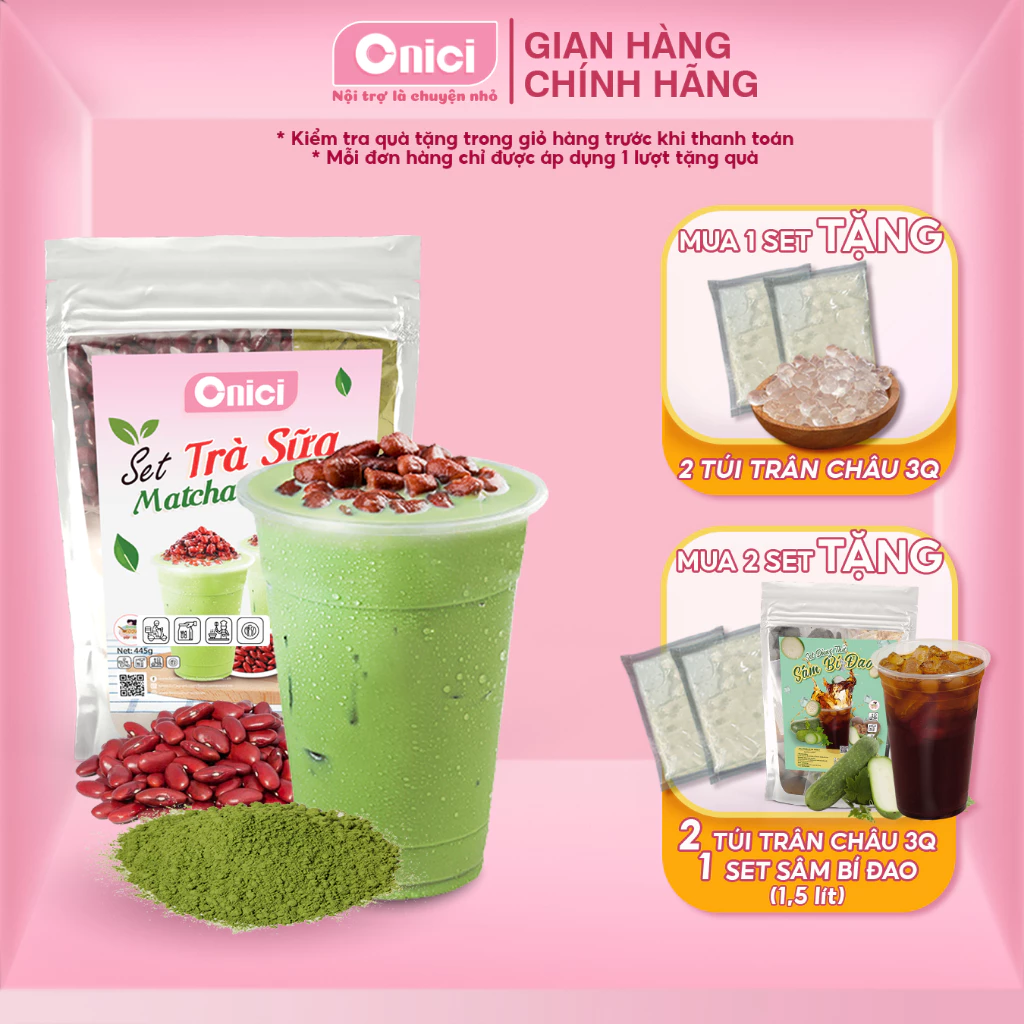 Trà sữa matcha đậu đỏ Bếp Của Mẹ Onici set nguyên liệu nấu 25-30 ly