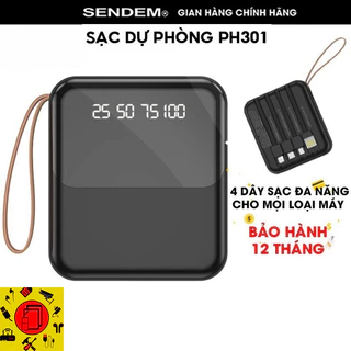 Sạc Dự Phòng Sendem P301 10000mAh Tích Hợp Sẵn Cáp Sạc, Có Led Báo Phần Trăm Pin HKDOTI