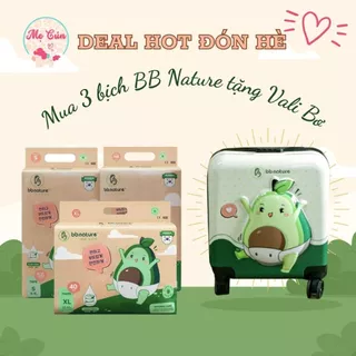 (TẶNG VALI) Bộ 3 bịch tã BB Nature bông hữu cơ NB60, S56, M52 quần M48, L44, XL40, XXL38