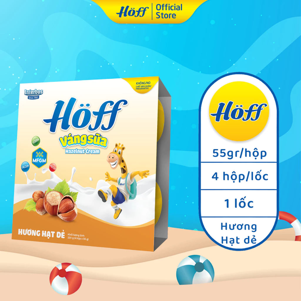 Váng Sữa vị HẠT DẺ Hoff cho bé từ 6 tháng tuổi, giàu protein và canxi, tăng cường hệ miễn dịch - 1 LỐC (4 hộp x 55g)