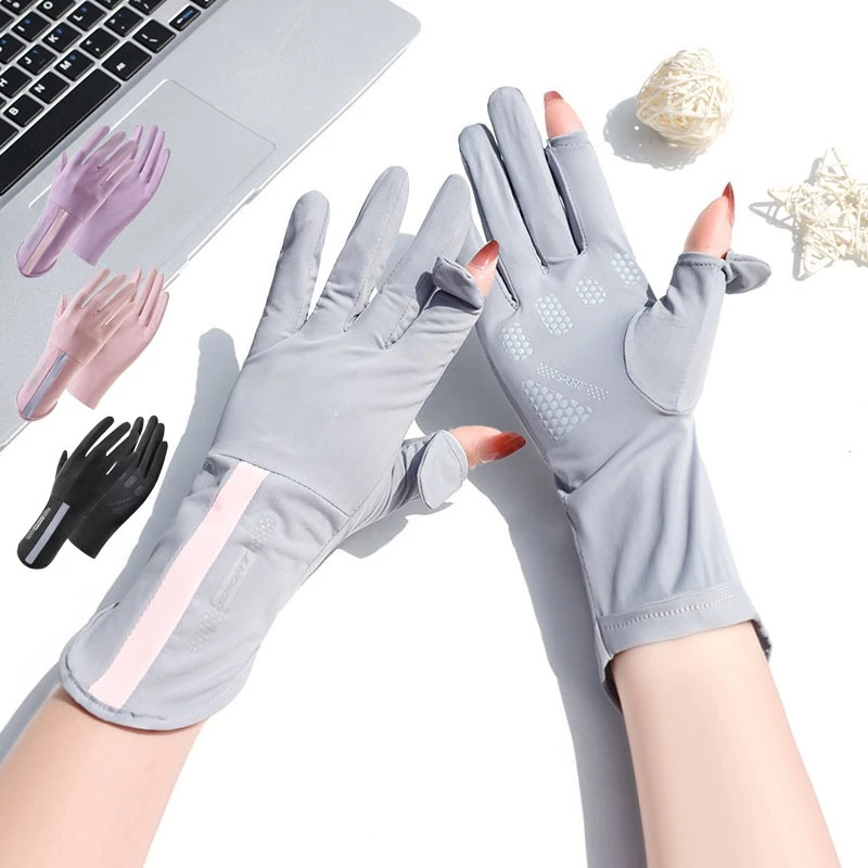 Găng Tay Chống Tia Uv Chống Nắng Đi Xe Đạp Xe Máy Hai Ngón Đóng Mở Chống Trơn Trượt Thời Trang Thuận Tiện