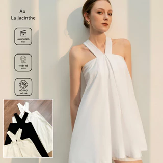 Áo hai dây linen La Jacinthe khoét lưng quyến rũ, 3 màu: trắng/đen/muối tiêu | the tendy - natural & minimailist