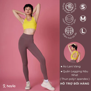 Đồ tập Gym, Yoga Set Áo Lani Vàng - Quần Nâu Nhạt Hayla