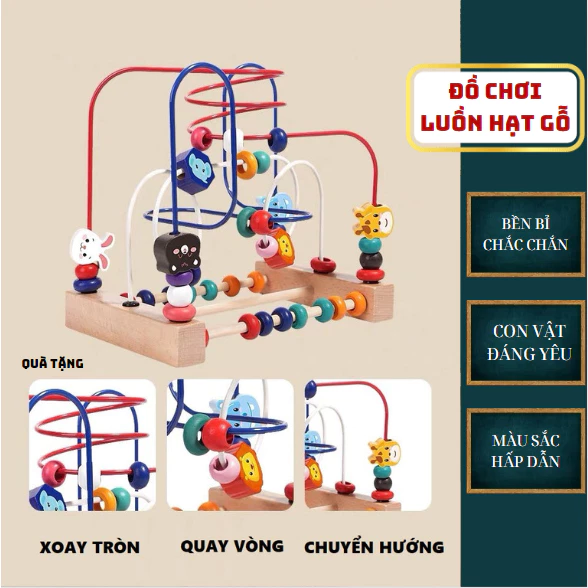 Đồ chơi luồn hạt gỗ hình động vật, đồ chơi giá dục phát triển tư duy và tăng cường vận động tay cho bé, an toàn, bền bỉ