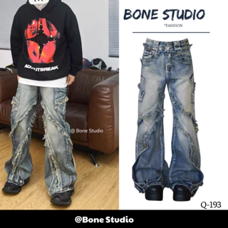 Quần jean dài BONE cạp cao from rộng phong cách y2k hiphop đường phố phù nam nữ unisex 201