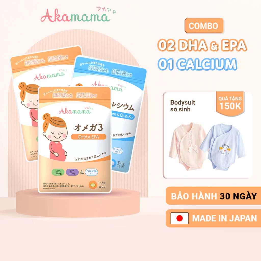 [QUÀ 150K] COMBO 2 DHA + 1 CANXI cho bà bầu Akamama, Nhật Bản