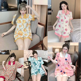 bộ pijama tay cộc quần đùi cổ sen chất kate thái mềm nhiều họa tiết siêu xinh