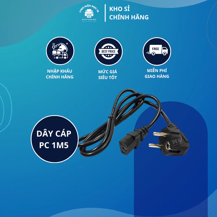 Dây cáp nguồn PC 1,5m máy tính máy in loại tốt sợi to sức chịu nhiệt tốt độ bền cực cao dùng cho nhiều thiết bị