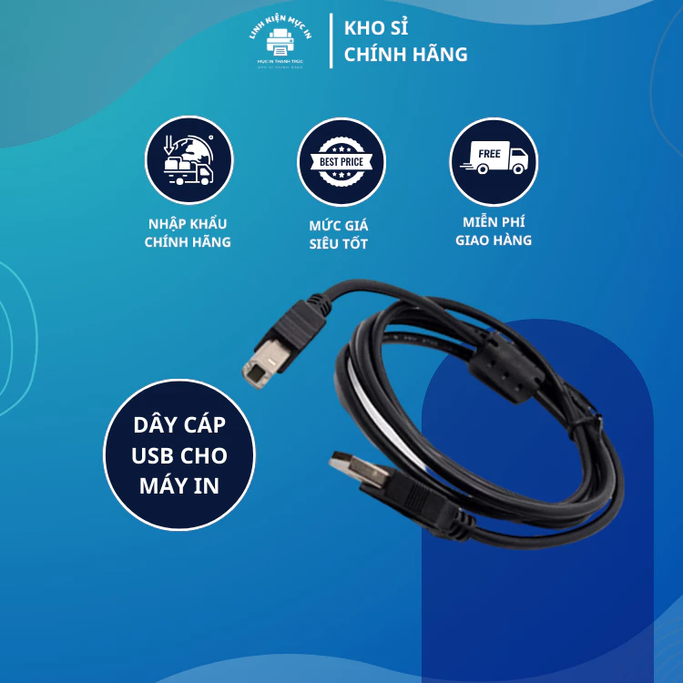Dây cáp cho máy in CANON 2900/3000/1020/1010 dài 1,5m loại chính hãng chống nhiễu truyền đạt tài liệu cực nhanh