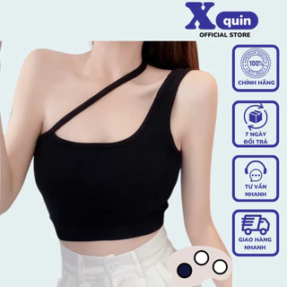 Áo bra nữ dây vai chéo gân tăm có mút ngực phong cách sexy Xquin, Áo croptop nữ kiểu ôm dây chéo lệch vai gợi cảm