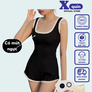 Bộ Jumpsuit nữ đùi kiểu ba lỗ (CÓ MÚT NGỰC) phối viền cực xinh Xquin, Áo bodysuit short 2 dây đi biển, đi chơi siêu xinh