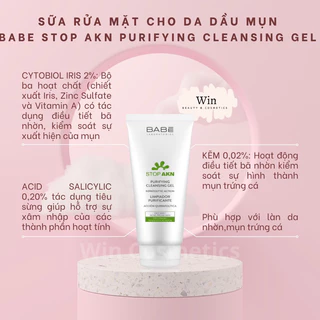 [Hàng Cty] Sữa rửa mặt BABE Stop AKN Purifying Cleansing Gel cho da dầu mụn - Wincosmetic