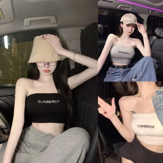 Áo Ống Croptop Thun Gân, Áo Quây Bra Trơn Thêu Chữ Basic Siêu Sexy Siêu Hot SunBB