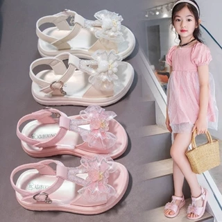 Sandal Bé Gái 2-13 Tuổi Quai Ngang Siêu Nhẹ Đế Êm Chống Trơn Trượt Gắn Nơ Đính Đá Phong Cách Hàn Quốc D159