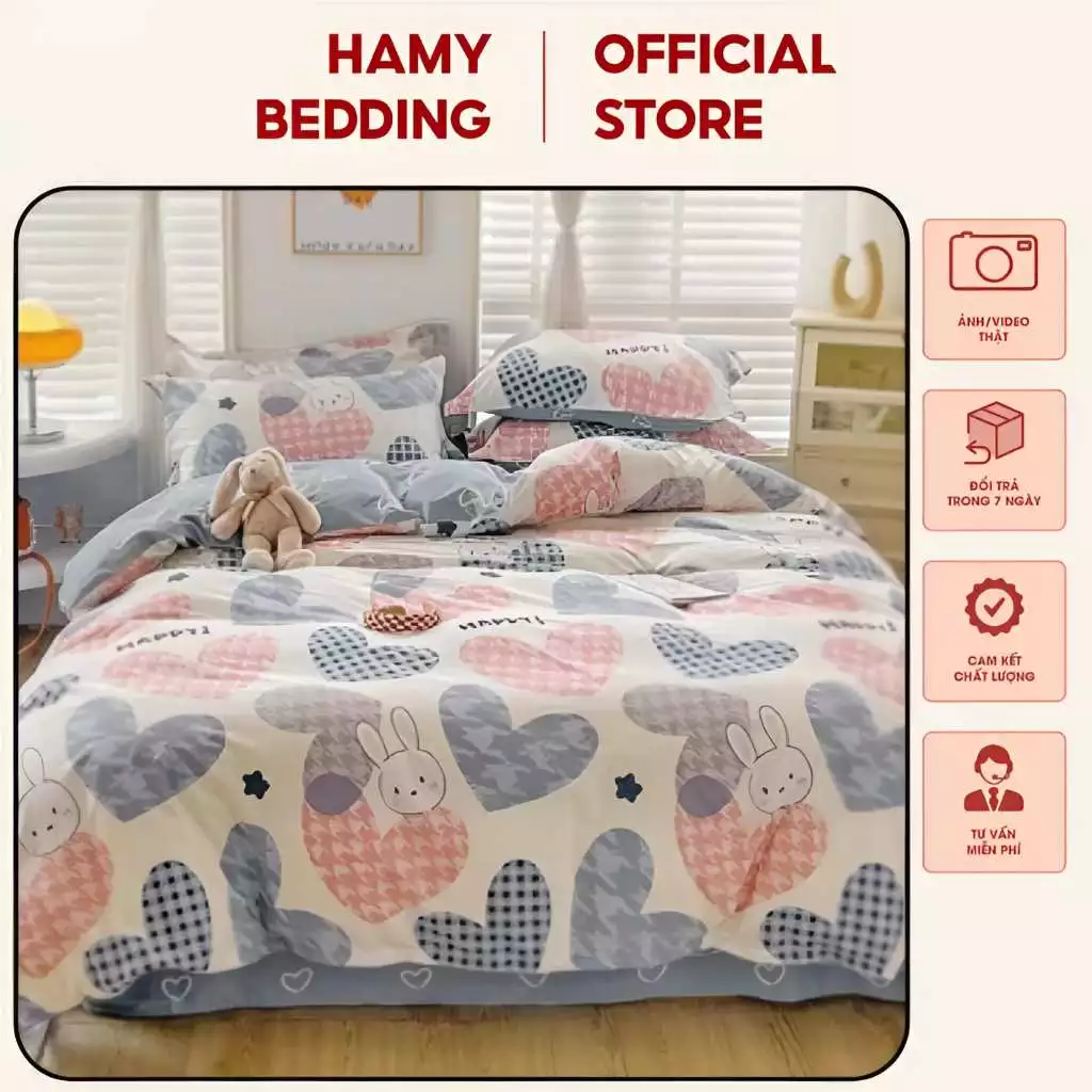Bộ Ga Cotton Poly Thấm Hút Mềm Mịn Họa Tiết Gấu Dễ Thương, Ga Trải Giường Bo Chun Chất Cotton Thoáng Khí SỐ 29