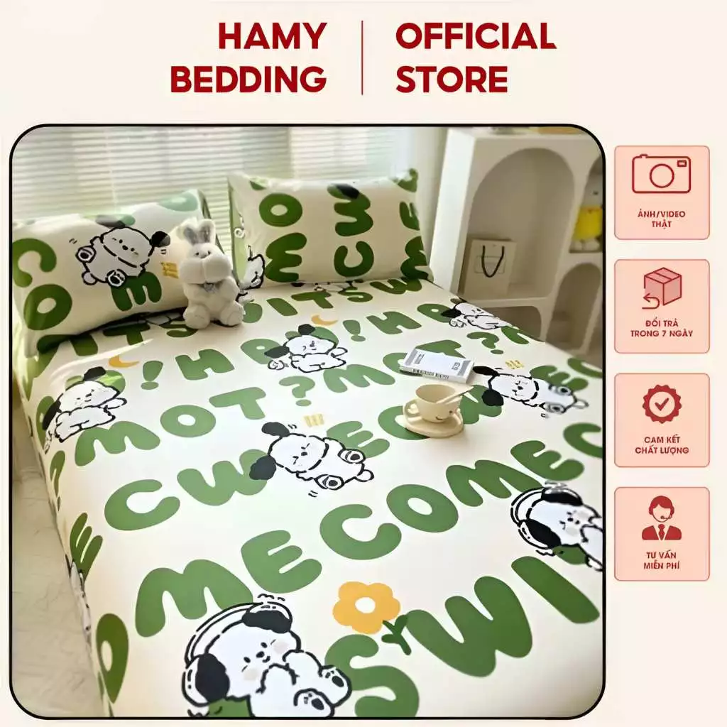 Bộ Ga Gối 3 Món Bo Chun Họa Tiết Hoạt Hình Nhiều Màu, Bộ Drap Ga Gối Chất Cotton Cao Cấp số 26