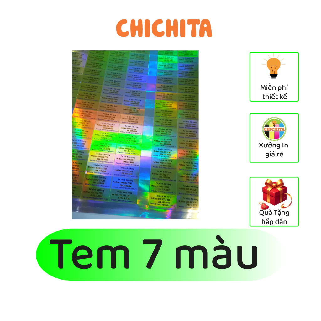 IN Tem 7 Màu - Cán bóng-  Chichita Bế theo yêu cầu A3