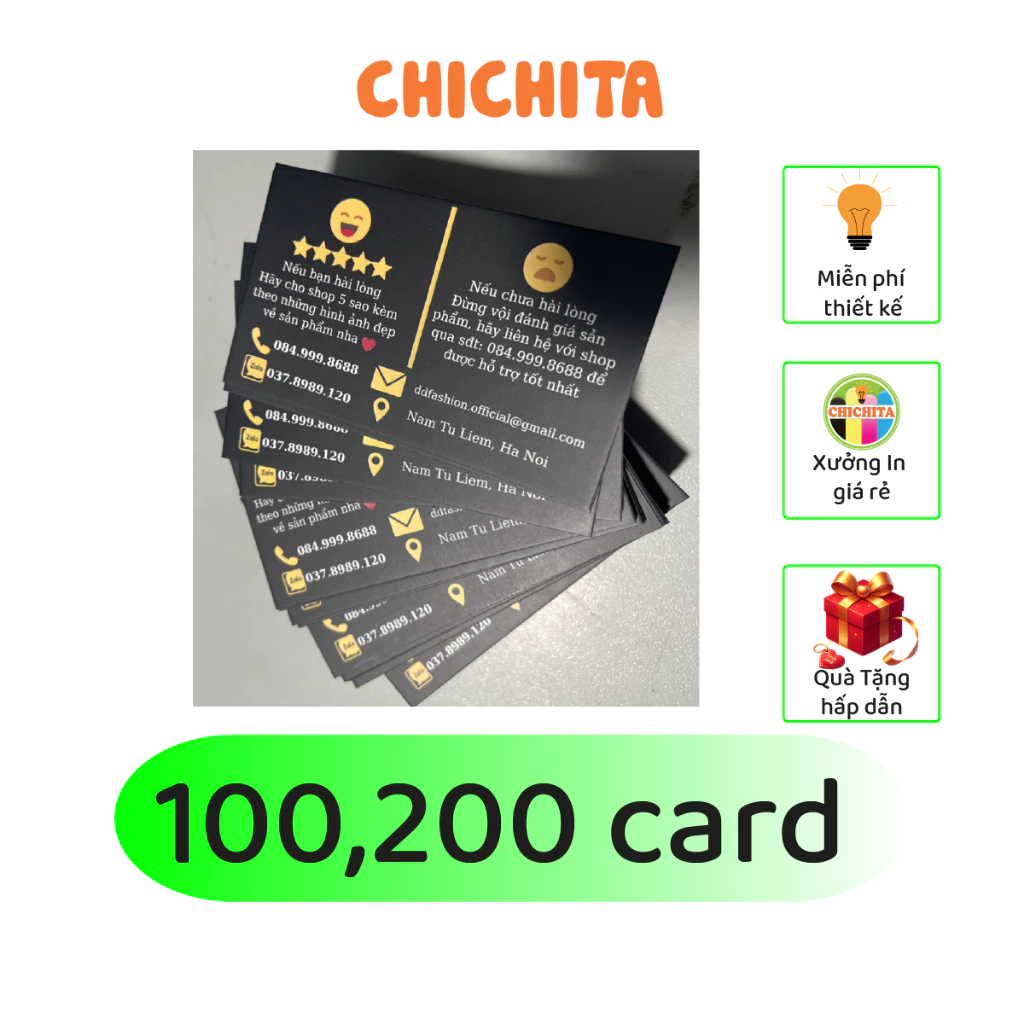 100, 200 Card in  cán mờ theo yêu cầu  CHICHITA Kt 9x5.4mm