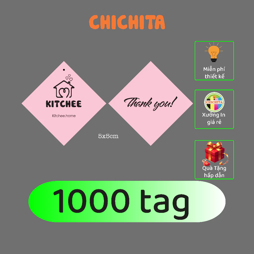 Combo 1000 Tag In Theo Yêu Cầu Kích Thước Chichita  5x5 cm KHÔNG KÈM DÂY