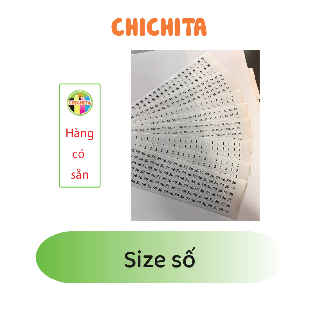 Set 10 (1500 tem) Số quần áo giầy dép  CHICHITA từ 51-100 size 1cm. Có sẵn