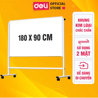 Bảng Từ Trắng Hai Mặt DELI 180x90cm, Bảng Flipchart Chữ H  Điều Chỉnh Cao Thấp 360 Độ Kèm Phụ Kiện