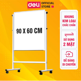 Bảng Từ Trắng Hai Mặt DELI 90x60cm, Bảng Flipchart Chữ H  Điều Chỉnh Cao Thấp 360 Độ, Kèm Phụ Kiện